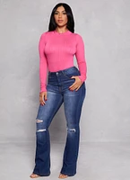 Womens Seamless Mock Neck Long Sleeve Bodysuit, Pink, Size S