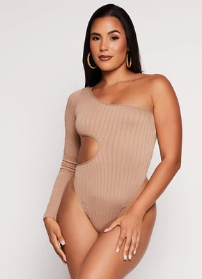 Womens Seamless Cut Out One Shoulder Long Sleeve Bodysuit,