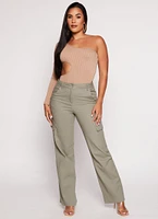Womens Seamless Cut Out One Shoulder Long Sleeve Bodysuit, S