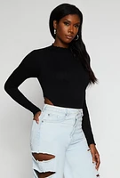 Womens Seamless Cable Knit High Cut Bodysuit, Black, Size S