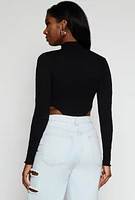 Womens Seamless Cable Knit High Cut Bodysuit, Black, Size S