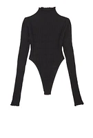Womens Seamless Cable Knit High Cut Bodysuit, Black, Size S
