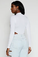 Womens Seamless Cable Knit High Cut Bodysuit, White, Size L