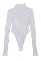 Womens Seamless Cable Knit High Cut Bodysuit, White, Size L