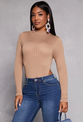 Womens Seamless Cable Knit High Cut Bodysuit,