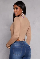 Womens Seamless Cable Knit High Cut Bodysuit,