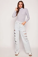 Womens Turtleneck Long Sleeve Bodysuit, Grey, Size L