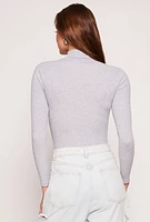 Womens Turtleneck Long Sleeve Bodysuit, Grey, Size L