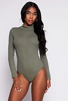 Womens Turtleneck Long Sleeve Bodysuit, Green,