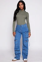 Womens Turtleneck Long Sleeve Bodysuit, Green,