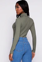Womens Turtleneck Long Sleeve Bodysuit, Green,