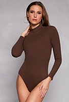 Womens Turtleneck Long Sleeve Bodysuit, Brown, Size S