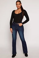 Womens Ribbed Knit Scoop Neck Long Sleeve Bodysuit, Black, Size M