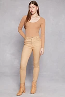 Womens Ribbed Knit Scoop Neck Long Sleeve Bodysuit,