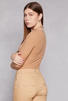 Womens Ribbed Knit Scoop Neck Long Sleeve Bodysuit,