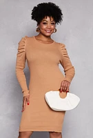 Womens Plus Puff Sleeve Sweater Dress,