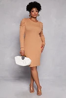 Womens Plus Puff Sleeve Sweater Dress,