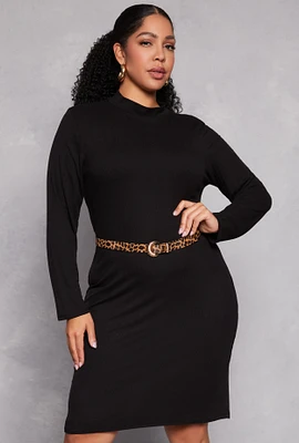 Womens Plus Mock Neck Long Sleeve Dress,