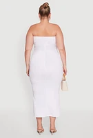 Womens Plus Size Floral Print Tube Dress, White, Size 1X