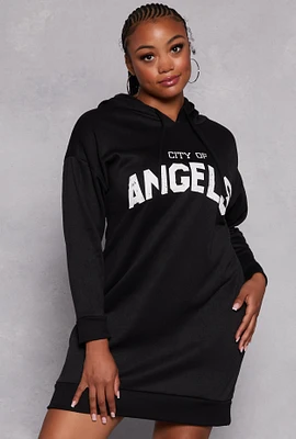 Womens Plus Size City of Angels Hoodie Dress, Black, Size 2X