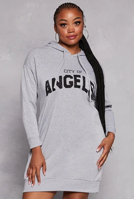 Womens Plus Size City of Angels Hoodie Dress, Grey, Size 2X