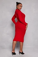 Womens Plus Size Greek Key Textured Knit Sweater Dress, Red, Size 2X