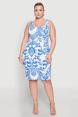 Womens Plus Printed Scoop Neck Tank Dress, Multi,