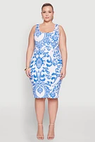 Womens Plus Printed Scoop Neck Tank Dress, Multi,