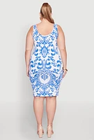 Womens Plus Printed Scoop Neck Tank Dress, Multi,