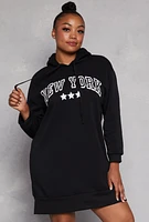 Womens Plus Size New York Hooded Sweatshirt Dress, Black, Size 2X