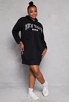 Womens Plus Size New York Hooded Sweatshirt Dress, Black, Size 2X