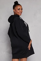 Womens Plus Size New York Hooded Sweatshirt Dress, Black, Size 2X