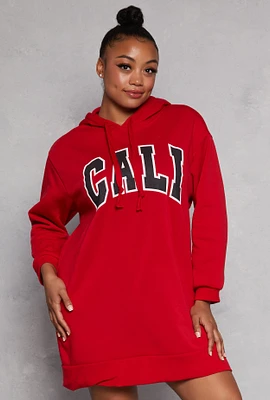 Womens Plus Size Cali Hooded Sweatshirt Dress, Red, Size 3X