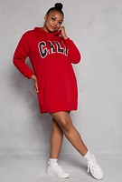 Womens Plus Size Cali Hooded Sweatshirt Dress, Red, Size 1X