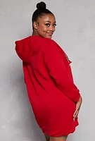 Womens Plus Size Cali Hooded Sweatshirt Dress, Red, Size 1X