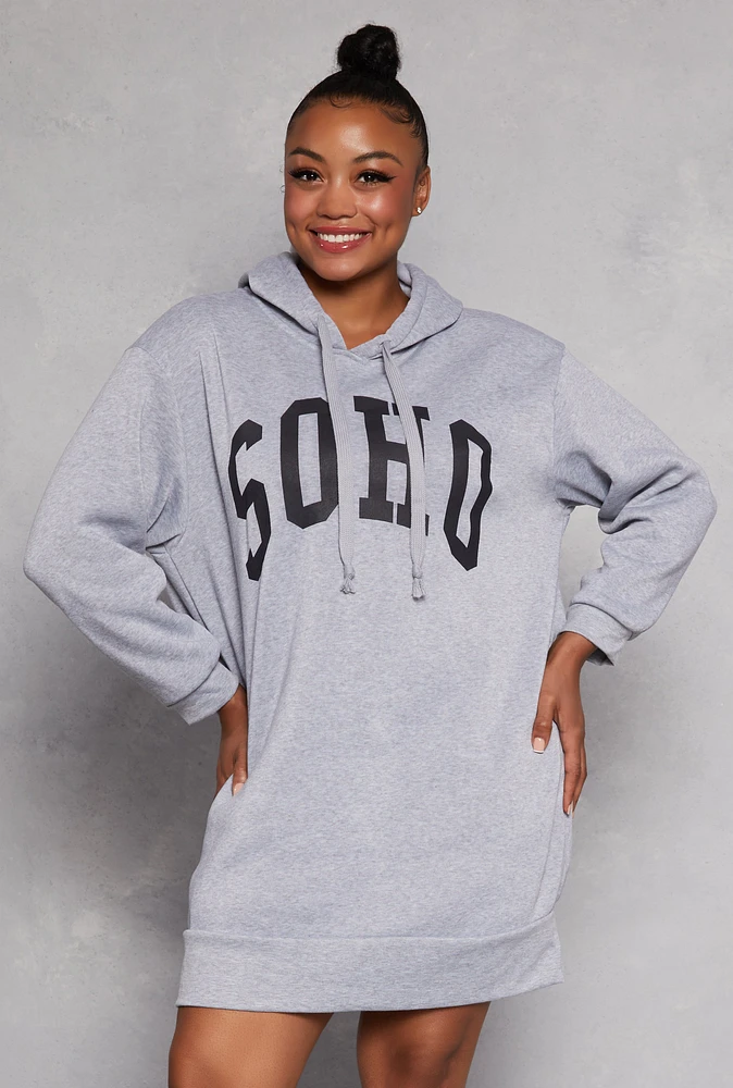 Womens Plus Size Soho Hooded Sweatshirt Dress, Grey, Size 2X