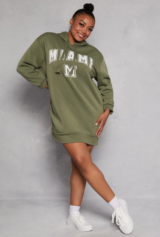 Womens Plus Size Miami Hoodie Dress, Green, Size 1X