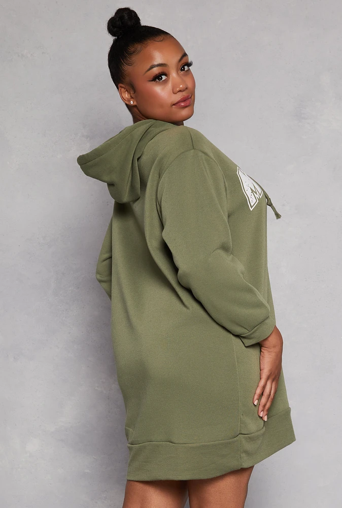 Womens Plus Size Miami Hoodie Dress, Green, Size 1X