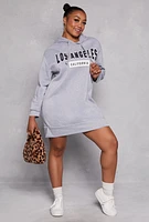 Womens Plus Los Angeles Hooded Sweatshirt Dress, Grey,