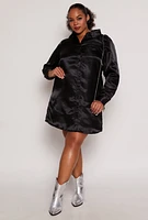 Womens Plus Size Satin Button Front Shirt Dress, Black, Size 3X