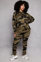 Womens Plus Size Camo Hooded Sweater, Green, Size 2X