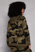 Womens Plus Size Camo Hooded Sweater, Green, Size 2X