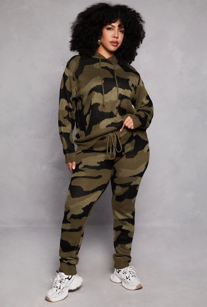 Womens Plus Size Camo Knit Joggers, Green, Size 1X