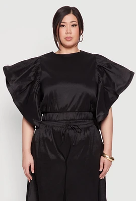 Womens Plus Flutter Sleeve Crop Top,