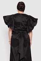 Womens Plus Flutter Sleeve Crop Top,