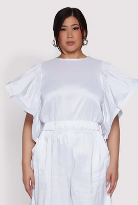 Womens Plus Size Flutter Sleeve Crop Top, White, Size 2X