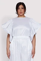 Womens Plus Flutter Sleeve Crop Top, White,