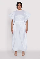Womens Plus Flutter Sleeve Crop Top, White,