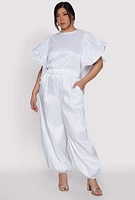 Womens Plus Size Flutter Sleeve Crop Top, White, Size 2X