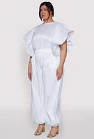 Womens Plus Size Flutter Sleeve Crop Top, White, Size 2X